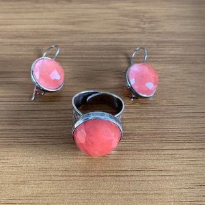 Sterling Silver and Rose Quartz ring and earring set